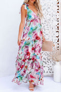 Fashion Street Print Split Joint V Neck Princess Dresses