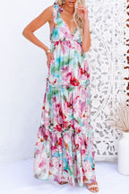 Fashion Street Print Split Joint V Neck Princess Dresses