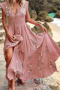 Fashion Street Print Patchwork V Neck Irregular Dresses(4 Colors)