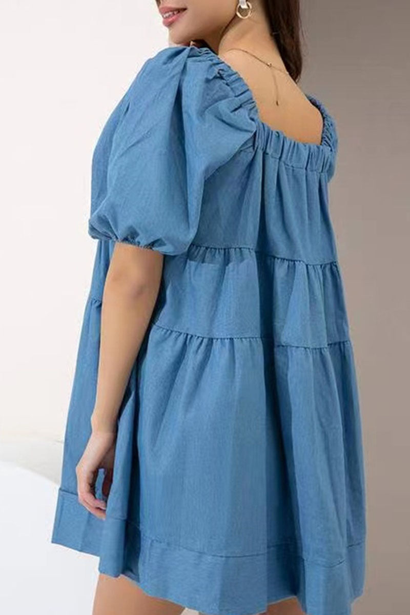 Fashion Casual Solid Split Joint Square Collar Princess Dresses