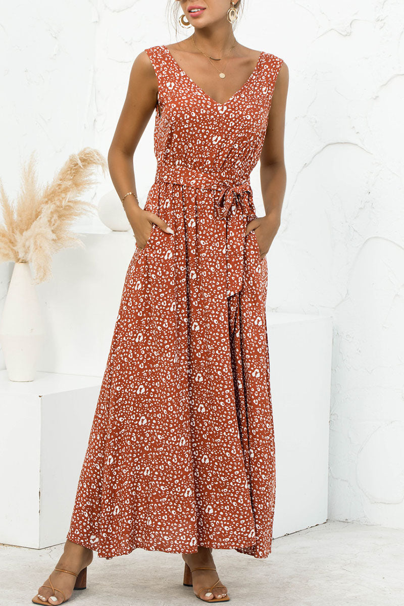 Fashion Casual Leopard Patchwork V Neck A Line Dresses(3 colors)