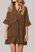 Fashion Casual Polka Dot Split Joint V Neck Princess Dresses