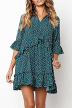 Fashion Casual Polka Dot Split Joint V Neck Princess Dresses