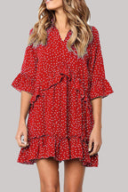 Fashion Casual Polka Dot Split Joint V Neck Princess Dresses