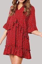 Fashion Casual Polka Dot Split Joint V Neck Princess Dresses