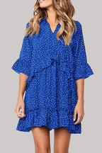 Fashion Casual Polka Dot Split Joint V Neck Princess Dresses