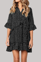 Fashion Casual Polka Dot Split Joint V Neck Princess Dresses
