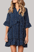 Fashion Casual Polka Dot Split Joint V Neck Princess Dresses