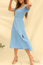 Fashion Casual Solid Slit Square Collar Princess Dresses