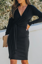 Soledad Effortless Pencil Skirt Dress with Straps and V Neck Designer Edit