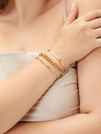 Minimalist Link Bracelet Three Piece Stainless Steel Gold