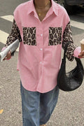 Stripe Leopard Patchwork Long Sleeve Casual Blouse