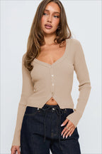 Ribbed V Neck Button Cardigan