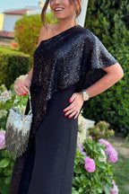 Party Favors Sequin One Shoulder Ruffle Detail Wide Leg Evening Jumpsuit