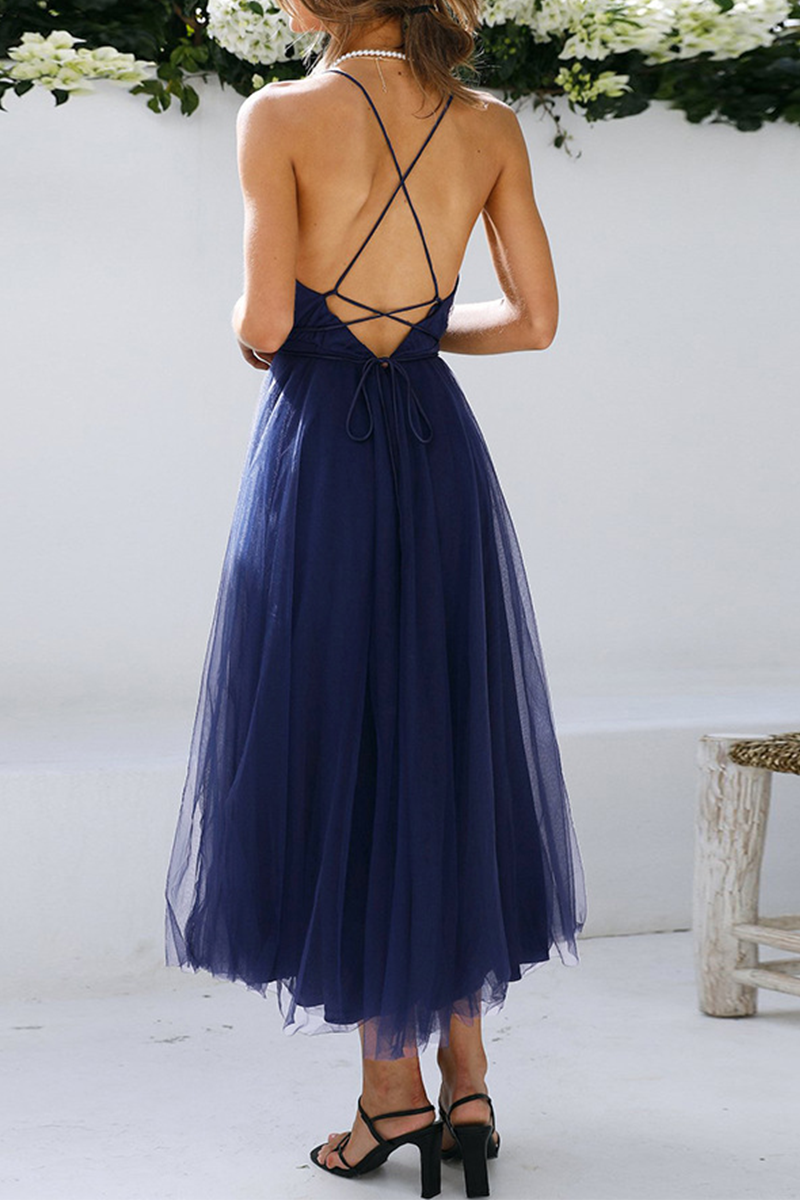 Thalia Exclusive Casual Solid Mesh V Neck Cake Skirt Dresses (4 Colors) Chic Silhouette Collection