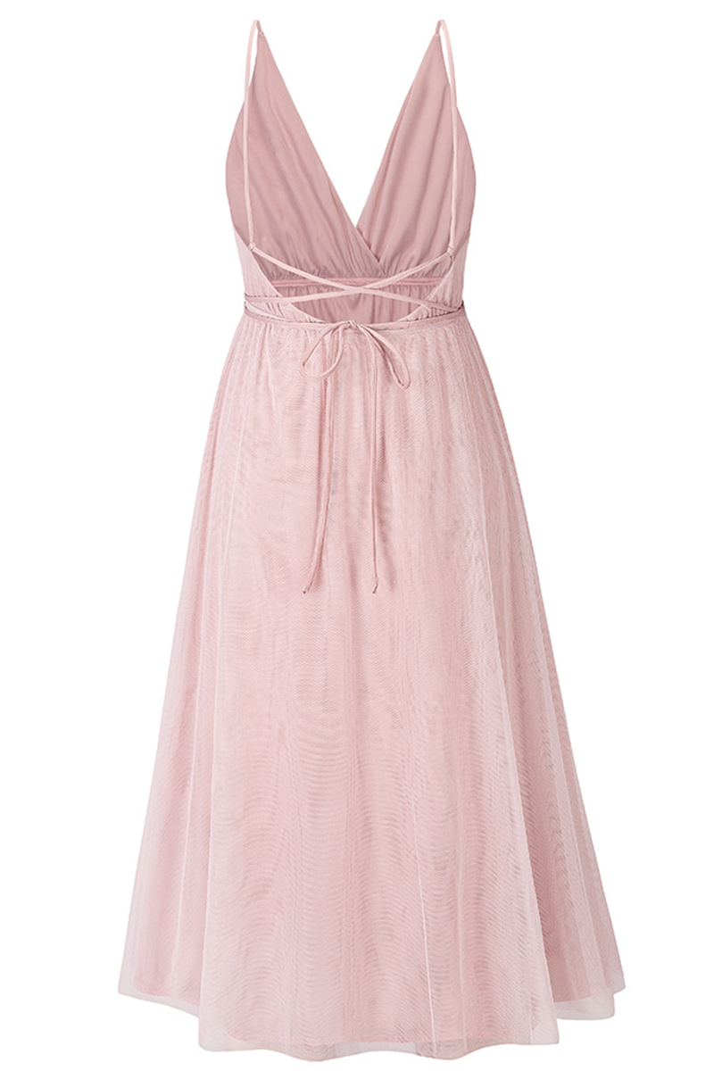 Thalia Exclusive Casual Solid Mesh V Neck Cake Skirt Dresses (4 Colors) Chic Silhouette Collection