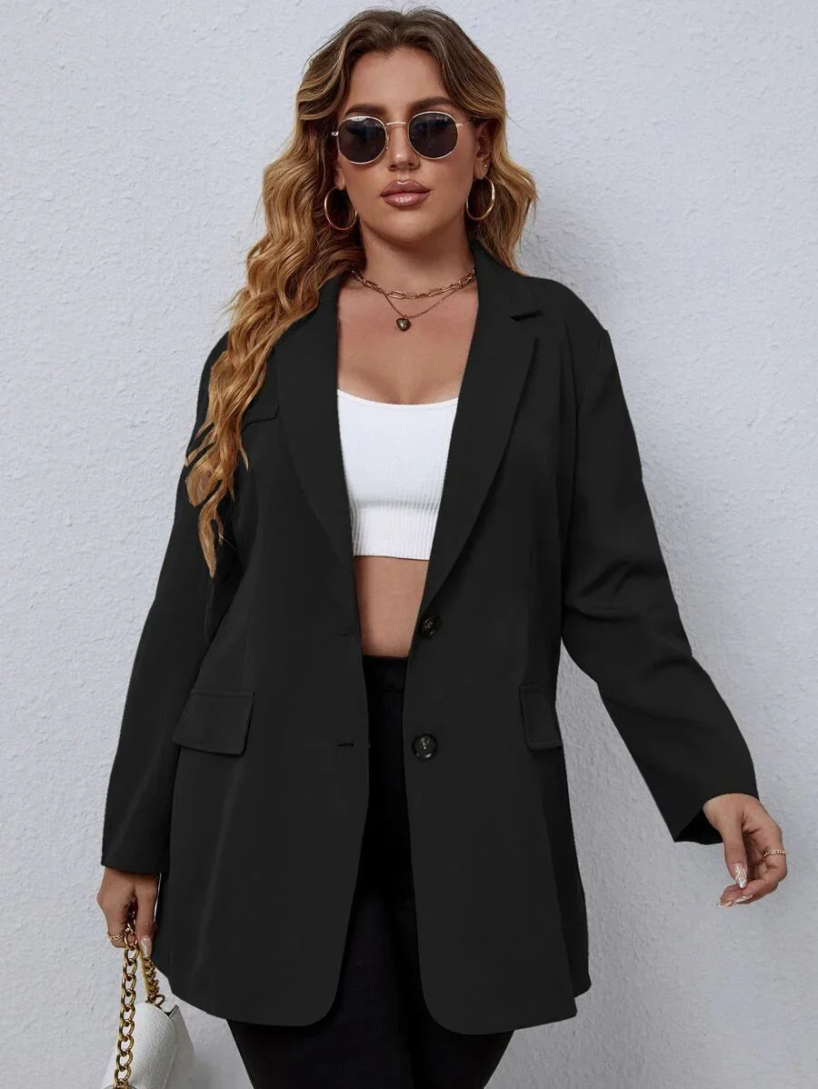 Plus Size Black Button Through Blazer Office Ready Elegance