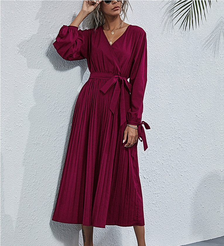 Josefa Satin Pleated Midi Dress Wine FINAL