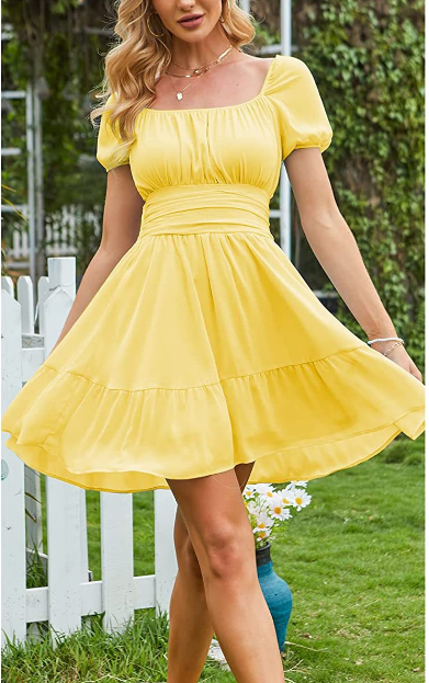 Leroy Linen Blend Puff Sleeve Babydoll Dress Yellow