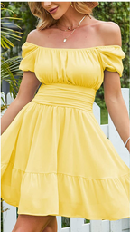 Leroy Linen Blend Puff Sleeve Babydoll Dress Yellow