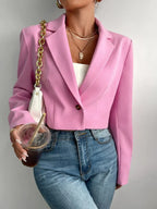 Lapel Neck Single Button Blazer Luxe Woven Crop Fit
