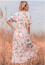 PREORDER Quiet Escape Floral Pleated Midi Dress Ivory