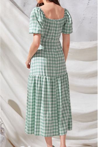 Rye Puff Sleeve Gingham Midi Dress Hunter Green