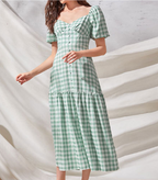 Rye Puff Sleeve Gingham Midi Dress Hunter Green