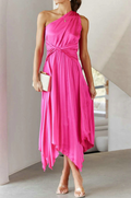 Claudia Statement One Shoulder Pleated Midi Dress Chic Silhouette Collection