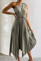Claudia Statement One Shoulder Pleated Midi Dress Chic Silhouette Collection