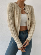 Apricot Eyelet Cable Knit Cardigan Long Sleeve