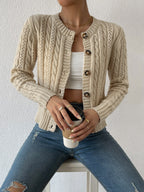 Apricot Eyelet Cable Knit Cardigan Long Sleeve