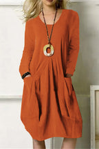 Ariadna Exclusive Dress Leisure Solid Color Pocket O Neck Long Sleeve Chic Silhouette Collection