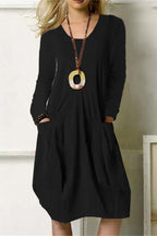 Ariadna Exclusive Dress Leisure Solid Color Pocket O Neck Long Sleeve Chic Silhouette Collection