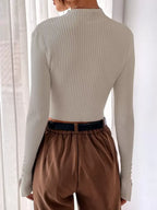 Ribbed Mock Neck Sweater For Fall And Winter Comfort Daily