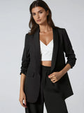 Elegant Blazer With Ruffle Sleeves And Shawl Collar
