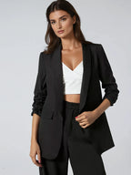 Elegant Blazer With Ruffle Sleeves And Shawl Collar