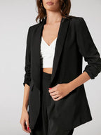 Elegant Blazer With Ruffle Sleeves And Shawl Collar