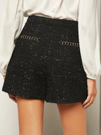 High Waist Tweed Shorts With Double Button Front Elegant