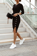 Felicidad Street Solid Buckle Modern Dress with Premium Casual Styling