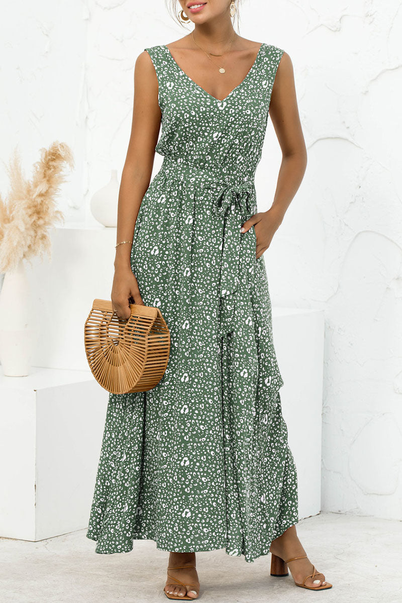 Fashion Casual Leopard Patchwork V Neck A Line Dresses(3 colors)