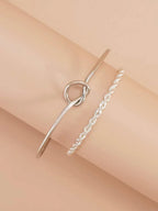Knot Detail Twist Bracelet Set Silver Tone Daily Wear