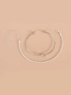 Knot Detail Twist Bracelet Set Silver Tone Daily Wear