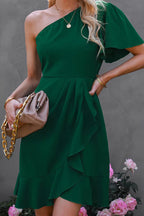 Giovanna Statement One Sleeve Mini Dress with Ruffle Elevated Occasion Wear