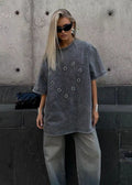 Shadow Pierced Oversized Tee – Washed Black Street Statement