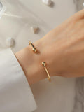 Gold Tone Ball Decor Cuff Bracelet Everyday Chic Elegance