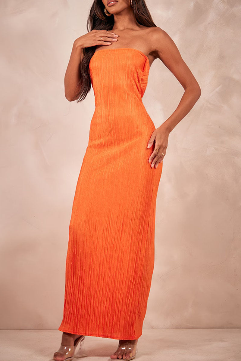 Maricarmen Minimalist Printed Patchwork Pleated Strapless Pencil Skirt Dresses Chic Silhouette Collection