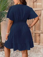 Plus Size V Neck Ruffle Dress With Cinched Waist Fit