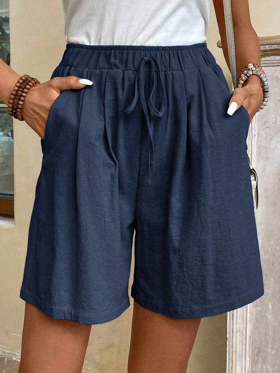 Tie Waist Wide Leg Shorts Elastic Waist Knot Detail Breathable Casual Comfort Everyday