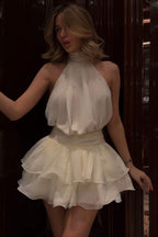 Chic Halter Neck Ruffle Mini Graduation Party Dress